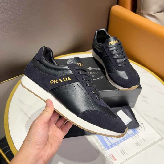 Prada Men's Black Suede Leather Low Top Sneakers