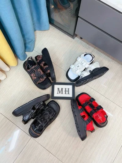 Louis Vuitton Sandals Red Embossed Leather Hook And Loop Closure