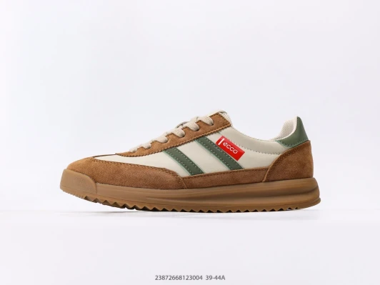 Ecco Sneakers Brown Suede Canvas Green Stripes