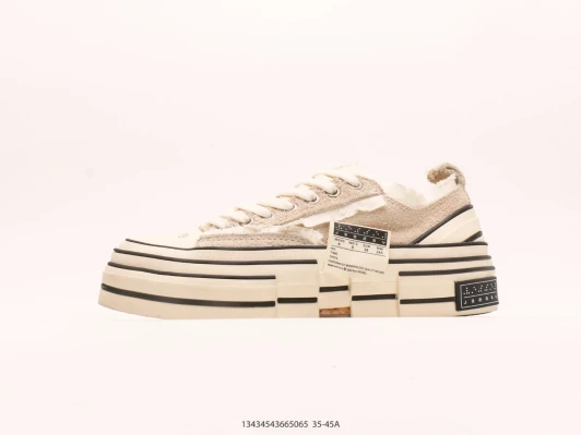 xVESSEL Platform Canvas Sneakers Beige Raw Edge Chunky Sole AO3108-1012