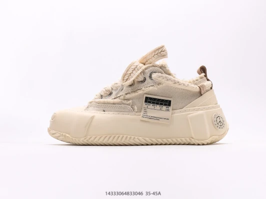 xVESSEL Sneakers Cream Textile Fur Trim Chunky Sole DR9761-0051