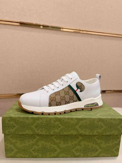 Gucci Sneakers White Canvas And Leather GG Monogram Detail