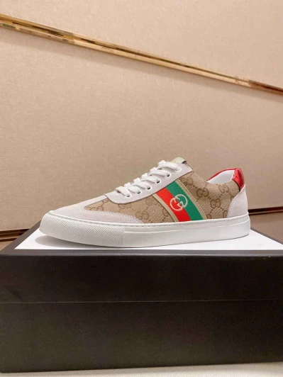 Gucci Men's Sneakers Beige GG Canvas Red Green Stripe