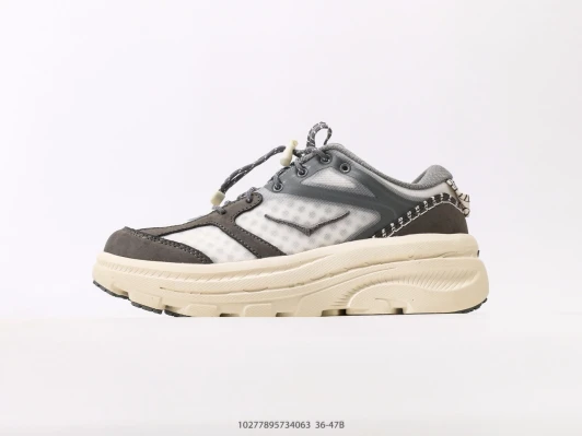 Hoka Running Shoes Grey Mesh Suede Chunky Sole DM1602-1214