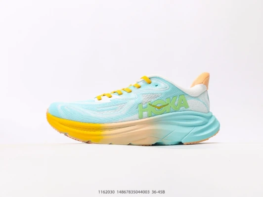 Hoka Running Shoes Light Blue Yellow Peach Mesh Lace-up
