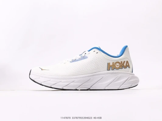 Hoka Running Shoes White Blue Gold Mesh Athletic Sneakers