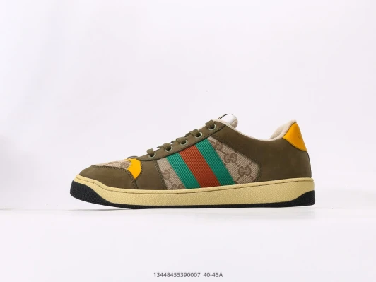 Gucci Sneakers Green Red Stripe Monogram Suede Yellow Heel Gucci Sneakers Green Red Stripe Monogram Suede Yellow Heel