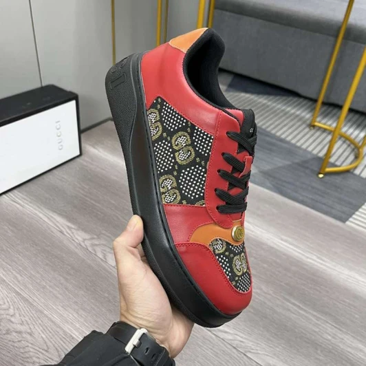 Gucci Sneakers Red Black Canvas & Leather GG Monogram