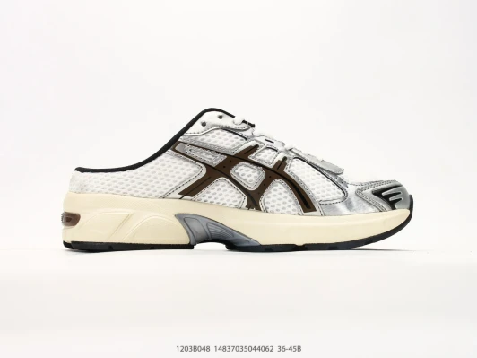 ASICS Mules Silver White Mesh Leather Distinctive Detail 1203B048