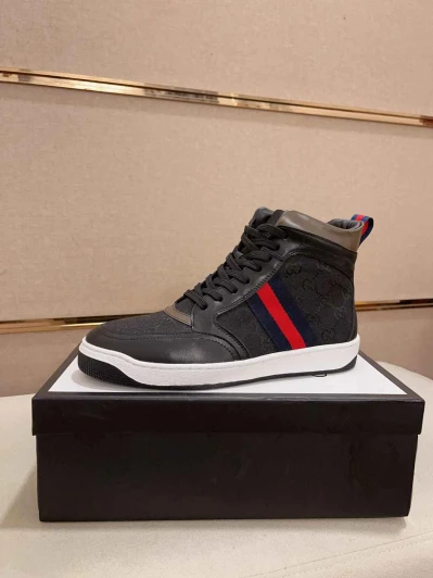 Gucci High-Top Sneakers Black GG Canvas Red Blue Stripe 2