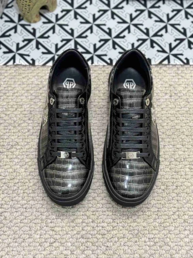 Philipp Plein Low Top Sneakers Black Croc Embossed Leather