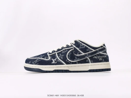 Louis Vuitton Dunk Low Navy Monogram Denim Sneakers CS0601-469