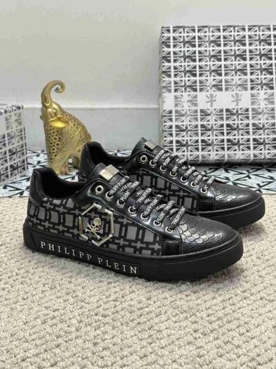 Philipp Plein Low Top Sneakers Black Monogram Skull Detail