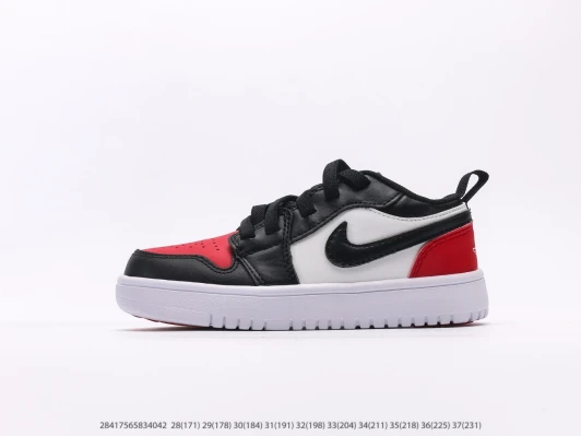 Jordan 1 Low Red Black White Leather Low Top Sneakers