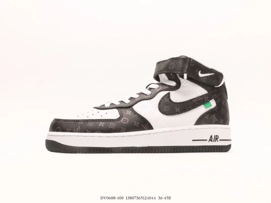 Nike Air Force 1 High Top Sneakers White Black Monogram DV0688-400