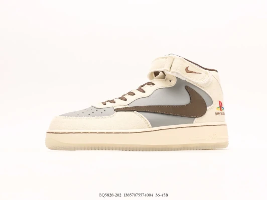 Nike Air Force 1 Mid Sneakers Beige Grey PlayStation BQ5828-202