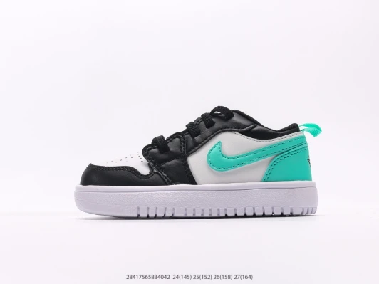 Jordan 1 Low Toddler Sneakers White Black Teal Leather DJ0950-1082