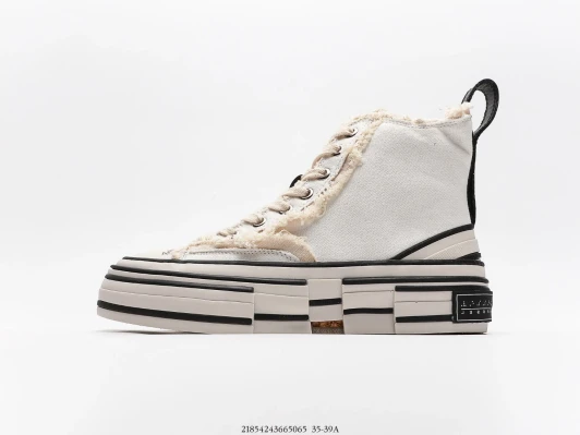 xVESSEL High-Top Canvas Platform Sneakers White Distressed FZ3055-1002