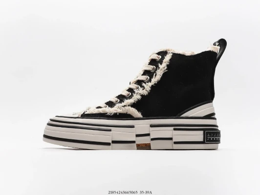 xVESSEL High-Top Sneakers Black White Canvas Platform FZ3055-1002