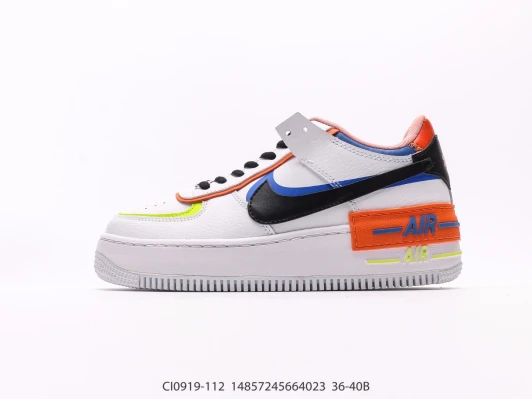 Nike Air Force 1 Shadow White Orange Blue Leather Sneakers DI0919-112