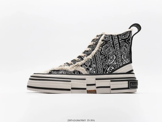 xVESSEL High-Top Sneakers Black White Paisley Canvas Chunky Sole xVESSEL High-Top Sneakers Black White Paisley Canvas Chunky Sole