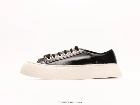 Chanel Low Top Sneakers Black Patent Leather Platform