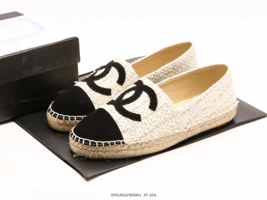 Chanel Espadrilles Cream Black Logo Espadrille Flats AA3830-002