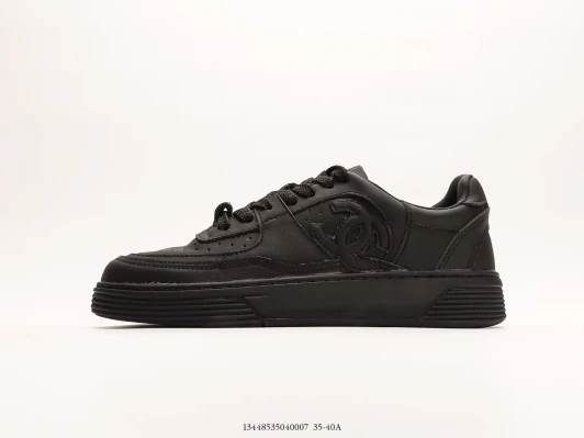 Chanel Sneakers Black Leather Double C Logo BV7075-001
