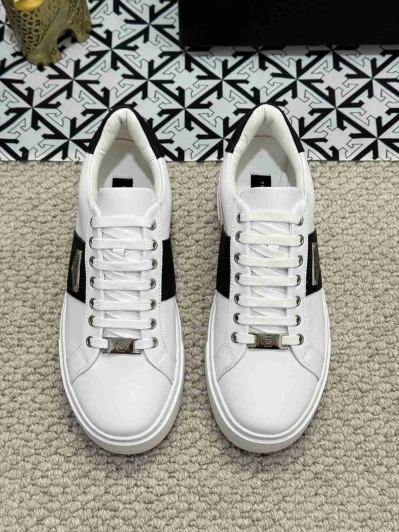 Philipp Plein Casual Shoes White Leather Black Stripe Detail