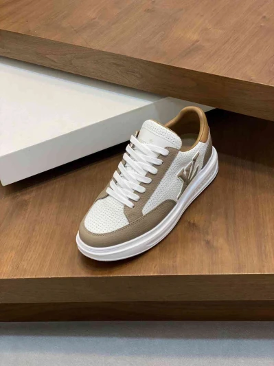 Louis Vuitton Sneakers White Brown Leather Perforated Logo