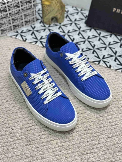 Philipp Plein Blue Leather Sneakers With Logo Laces