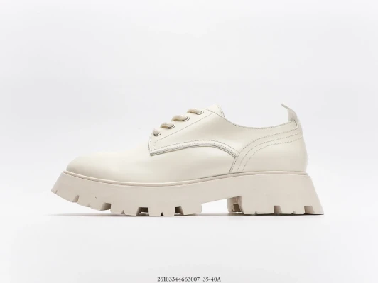 White Leather Lace-Up Platform Derby Shoes JR6657