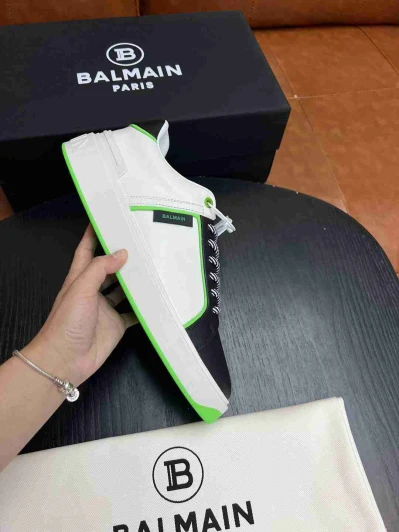 Balmain Low-Top Sneakers White Black Neon Green Leather