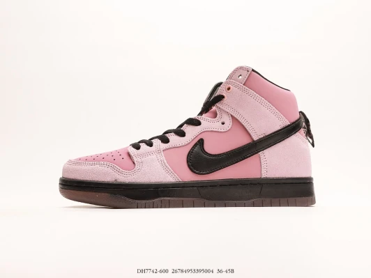 Nike Dunk High SB Pink Suede Black Swoosh Sneakers DH7742-600