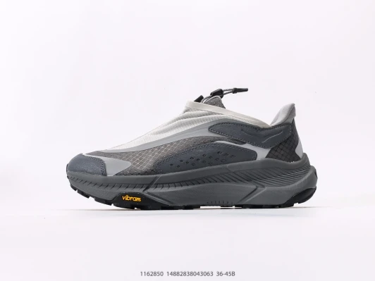 Hoka Athletic Shoes Grey Mesh Synthetic Lightweight Slip-on