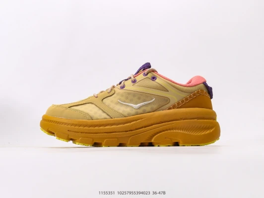 Hoka Running Shoes Tan Purple Pink Mesh