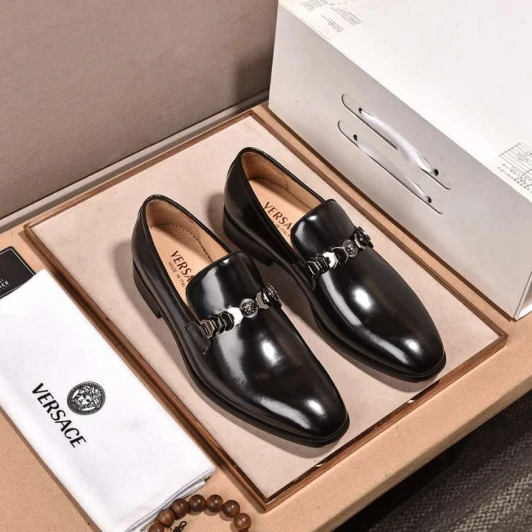 Versace Loafers Black Leather Chain Detail