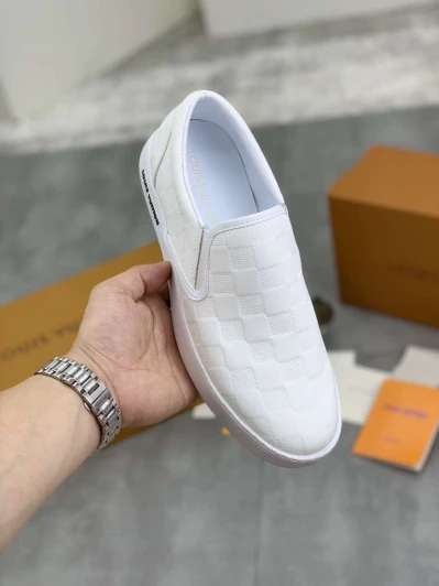 Louis Vuitton Slip-On Shoes White Textured Leather