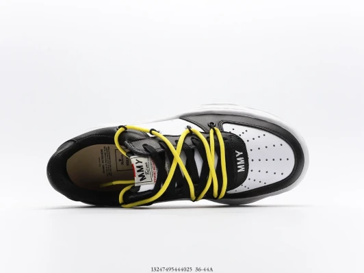 Maison Mihara Yasuhiro Men's Leather Low Top Sneakers Black White Yellow Laces FZ3055-0034