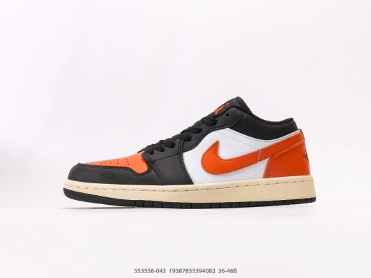 Nike Air Jordan 1 Low Orange Black White Leather Low Top Sneakers