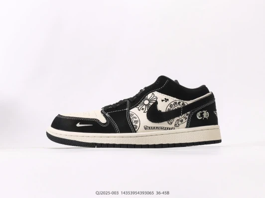 Jordan 1 Low Black White Leather Sneakers QJ2025-003
