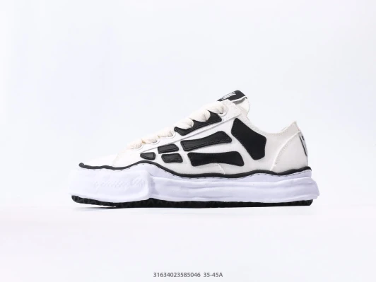 Maison Mihara Yasuhiro Canvas Sneakers White Black Bone Detail Lace-Up