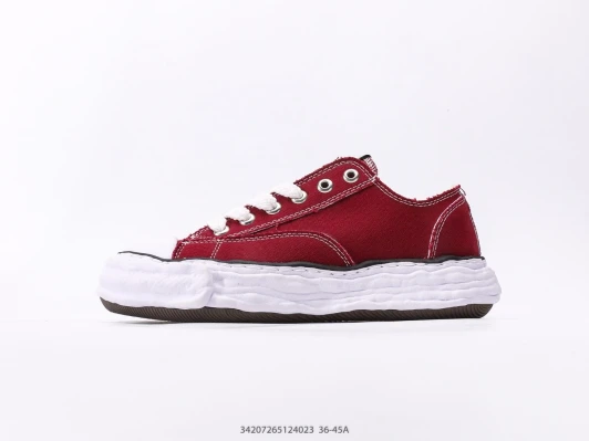 Maison Mihara Yasuhiro Canvas Low Top Sneakers Burgundy Distressed Sole