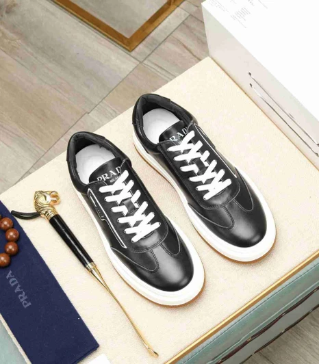 Prada Low Top Sneakers Black Leather Lace-Up