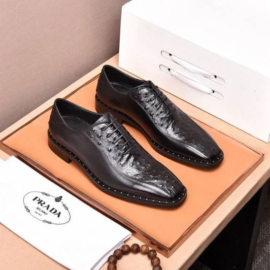 Prada Men's Black Ostrich Leather Oxford Shoes