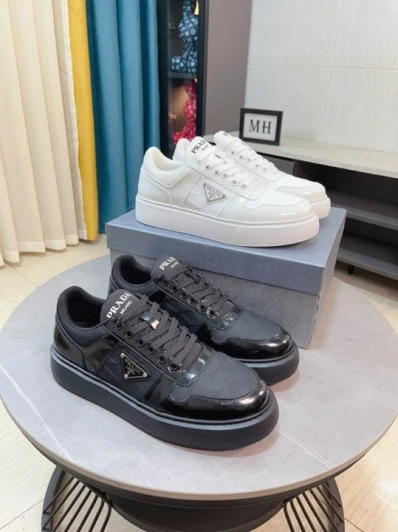 Prada Sneakers White Leather and Nylon Logo Detail
