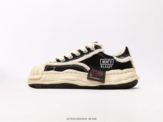Maison Mihara Yasuhiro Blakey Canvas Sneakers Black Fuzzy Trim
