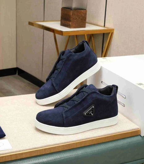 Prada Suede Sneakers Navy Blue With Triangle Logo