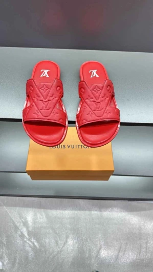 Louis Vuitton Slides Red Embossed Monogram Rubber