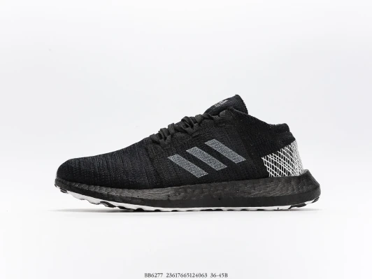 Adidas Running Shoes Black Knit White Stripes BB6277